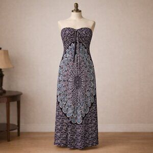 Purple Mandala Strapless Maxi Dress One Size